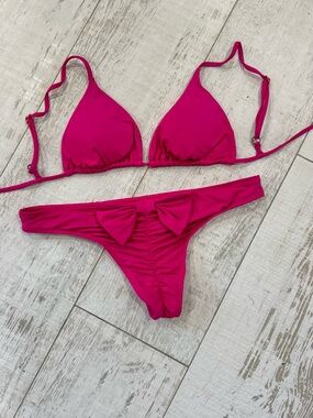 l*space Hot Pink Triangle Bikini Set with Bow Detail
